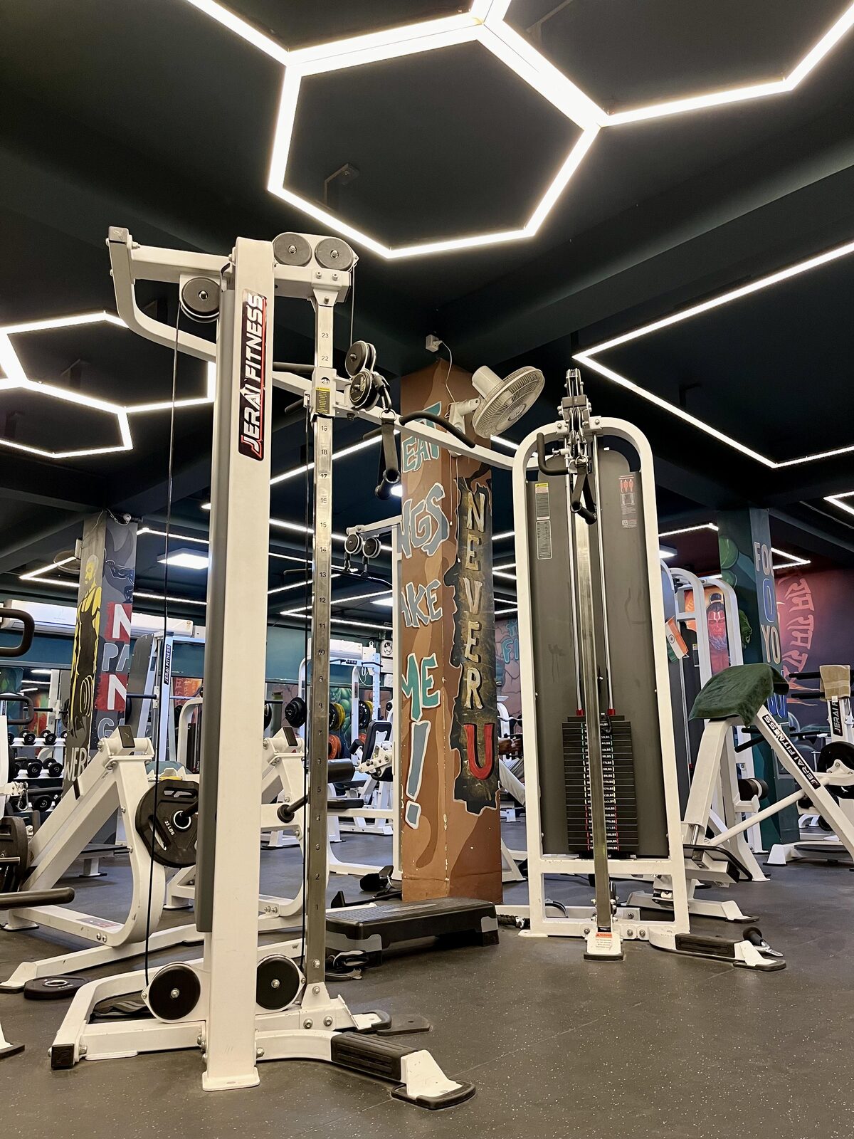 Weight training area with mirrors